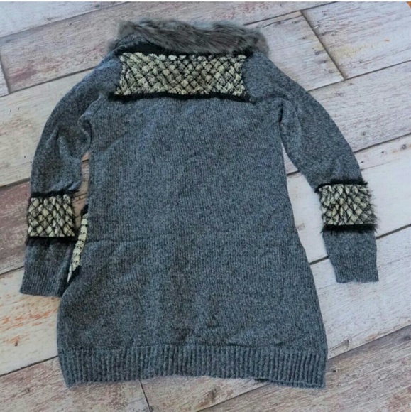 Long Cardigan fur collar sweater soft - Picture 3 of 4