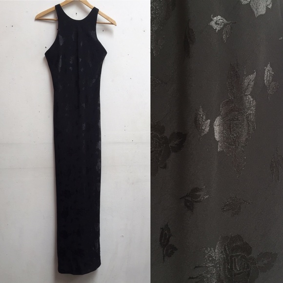 90's Black Rose Maxi Dress by Trilogy sz small
