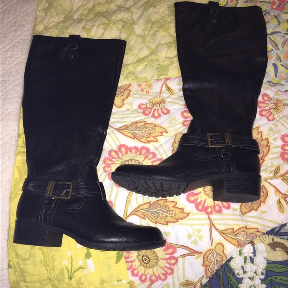 Michael Shannon Black leather knee high boots