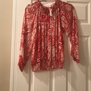 Beautiful red and ivory printed flowy shirt