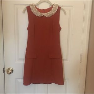 Burnt Orange Dress with Peter Pan Jeweled Collar