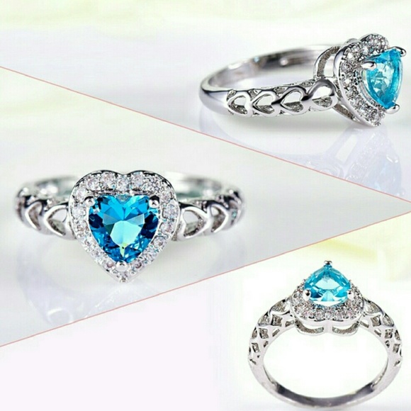 Jewelry - Ring blue heart shaped topaz /white topaz accent