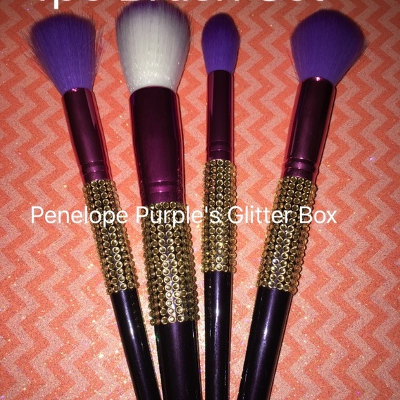 4pc Makeup Brush Set Rhinestoned