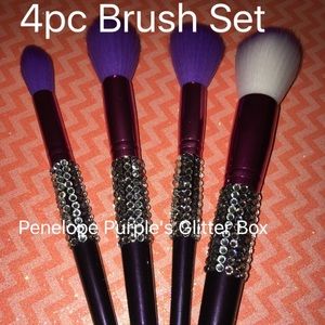 4pc White Rhinestone Makeup Brush Set