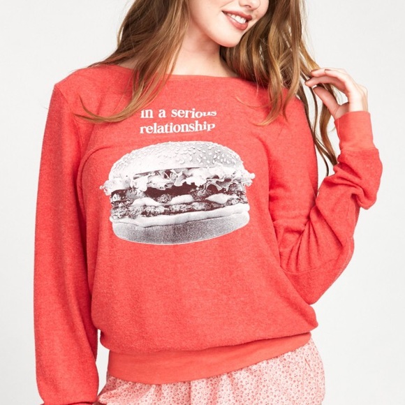 Red Wildfox pullover with hamburger emoji - Picture 2 of 2