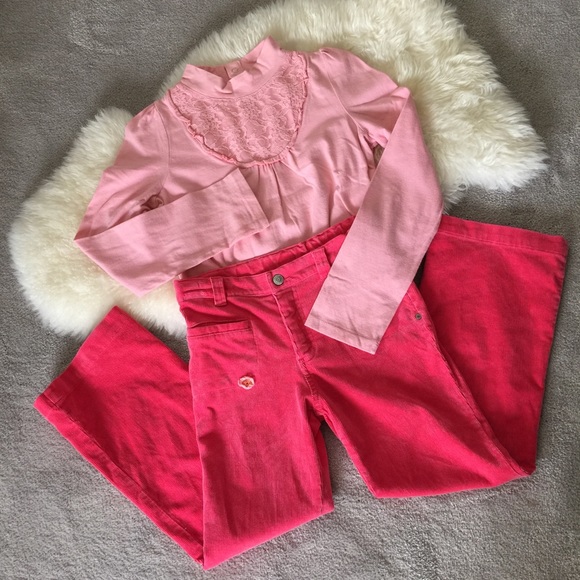 Set of pink blouse and corduroy pants
