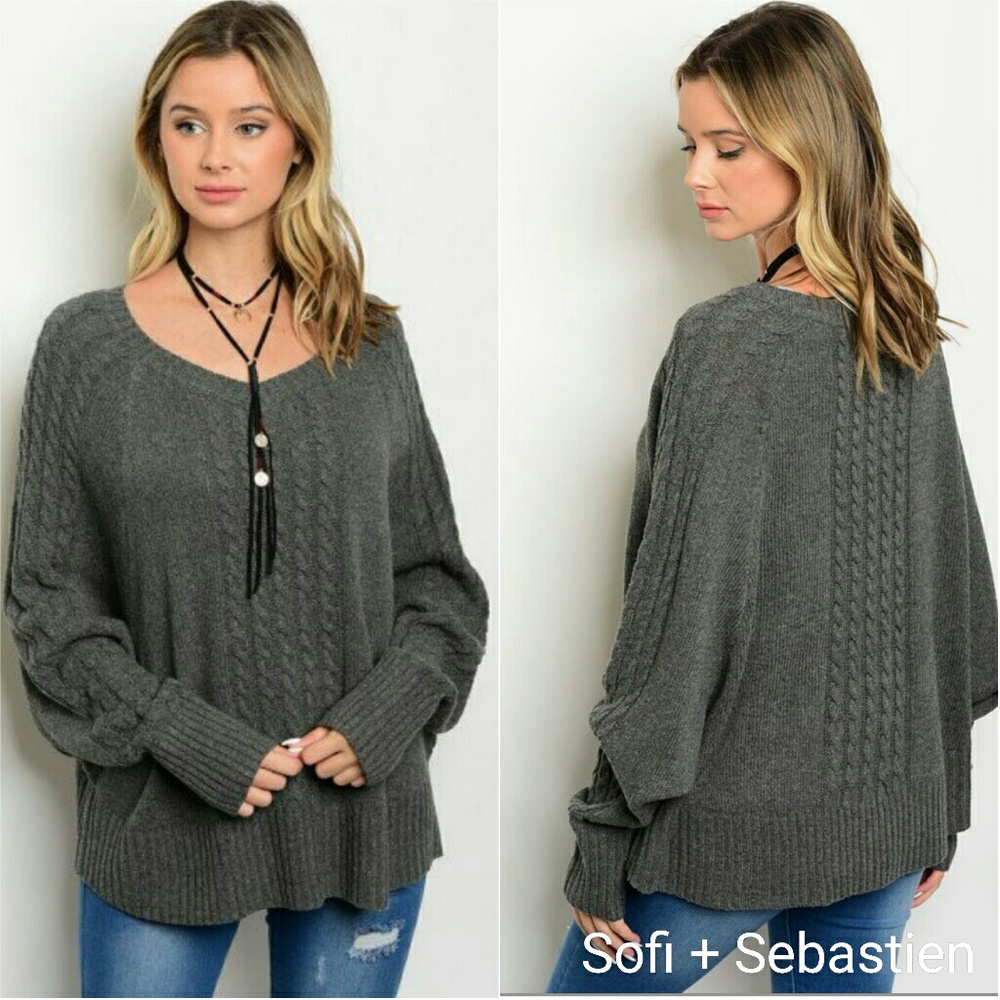 Cable knit dolman sleeve sweater new gray - Picture 2 of 8