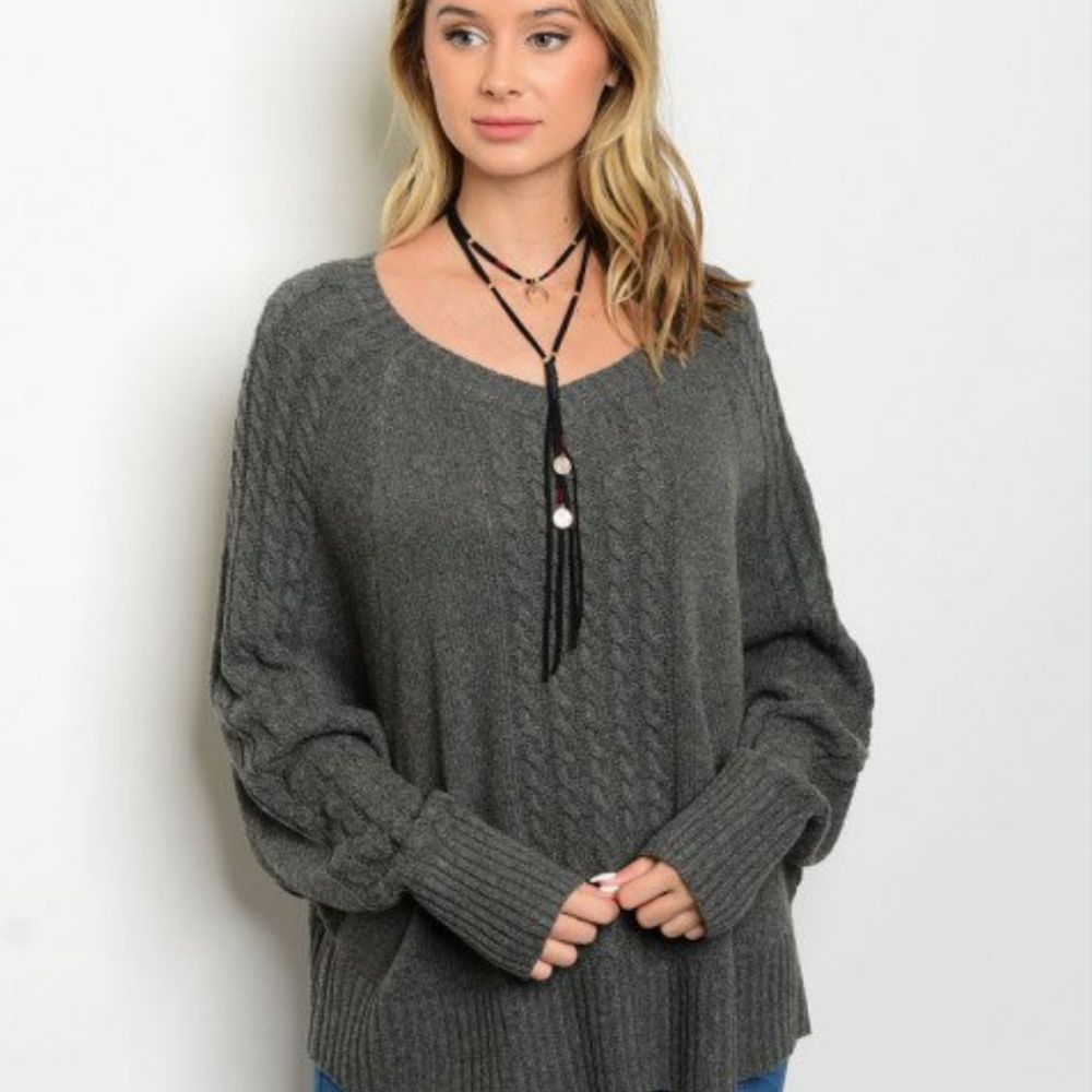Cable knit dolman sleeve sweater new gray - Picture 8 of 8