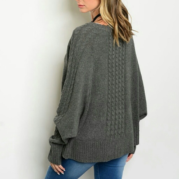 Cable knit dolman sleeve sweater new gray - Picture 3 of 8