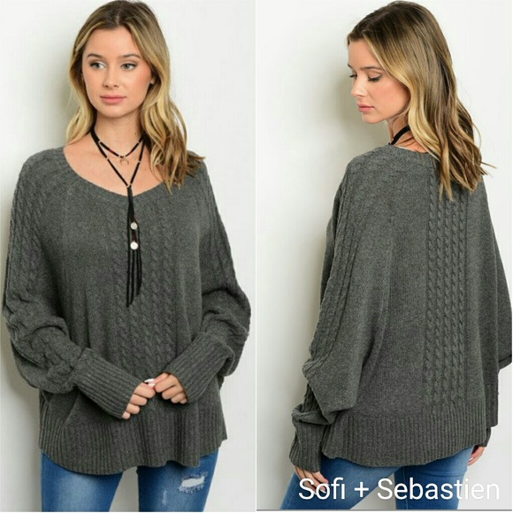 Cable knit dolman sleeve sweater new gray - Picture 2 of 8