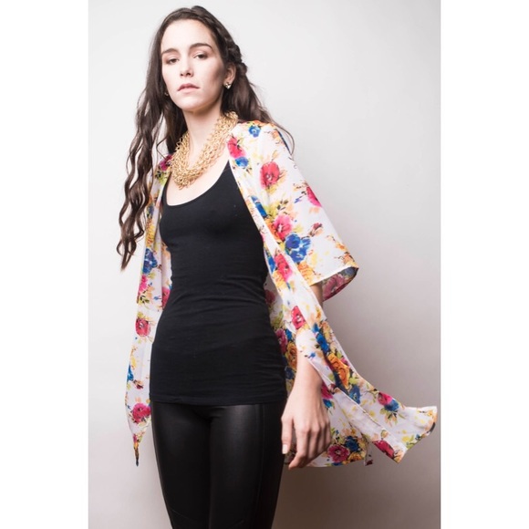 Floral Peony Print Semi-Sheer Cardigan Kimono! - Picture 2 of 6