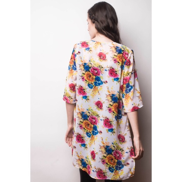 Floral Peony Print Semi-Sheer Cardigan Kimono! - Picture 4 of 6