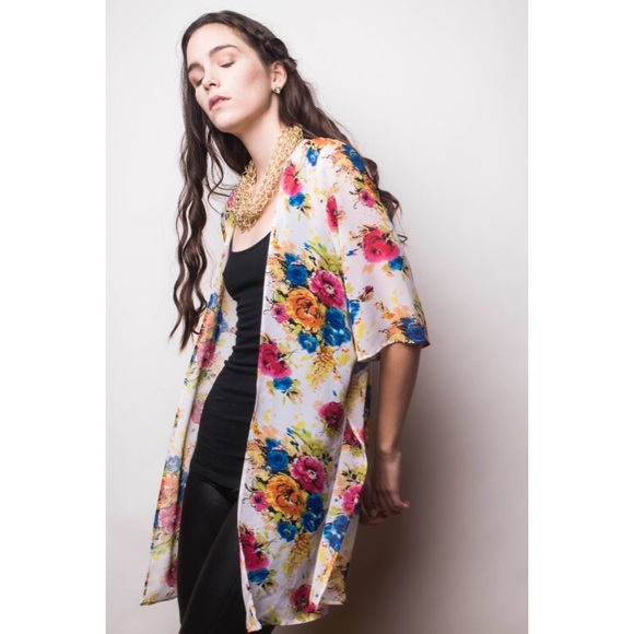 Floral Peony Print Semi-Sheer Cardigan Kimono! - Picture 3 of 6