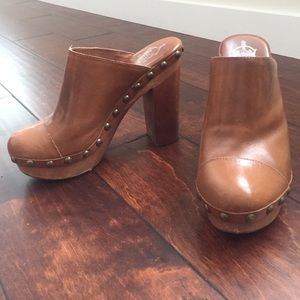 Leather Cognac High Heel Mules