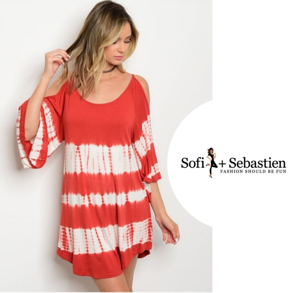 Tie dye cold shoulder bell sleeve dress - Picture 5 of 6