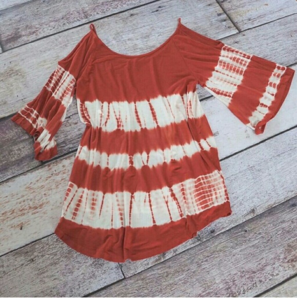 Tie dye cold shoulder bell sleeve dress - Picture 6 of 6