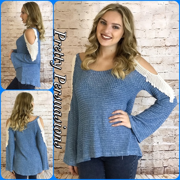 SOLD OUT Waffle Knit Crochet Cold Shoulder Top - Picture 3 of 4