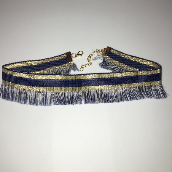 Gorgeous Denim & Gold Fringed choker! - Picture 2 of 4