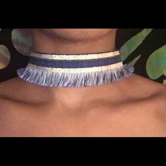 Gorgeous Denim & Gold Fringed choker! - Picture 4 of 4