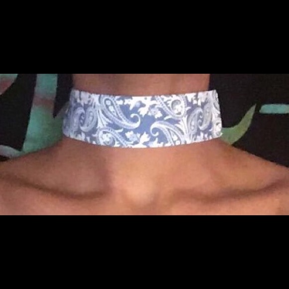 Bandana Print Chambray Choker! Dark & Light Denim - Picture 3 of 4