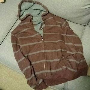 Maroon/Grey striped zip sweater/hoodie.  Like new!