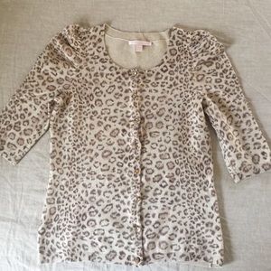 Rebecca Taylor Leopard Print 3/4 Cardigan