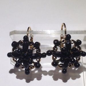 Vintage Look Cross Shape Jet Black Beads Earring