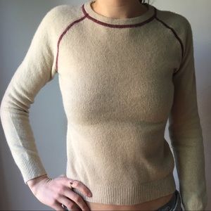 Nude sweater with maroon trim