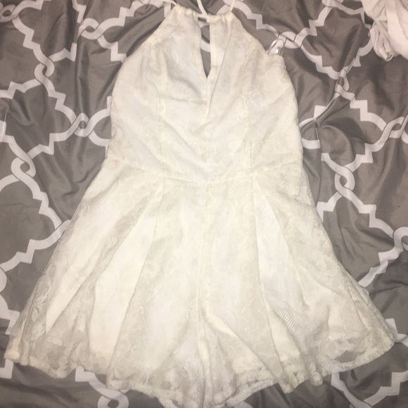White lace halter neck romper