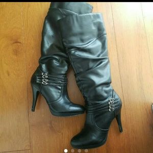 Women's black knee high leather boots