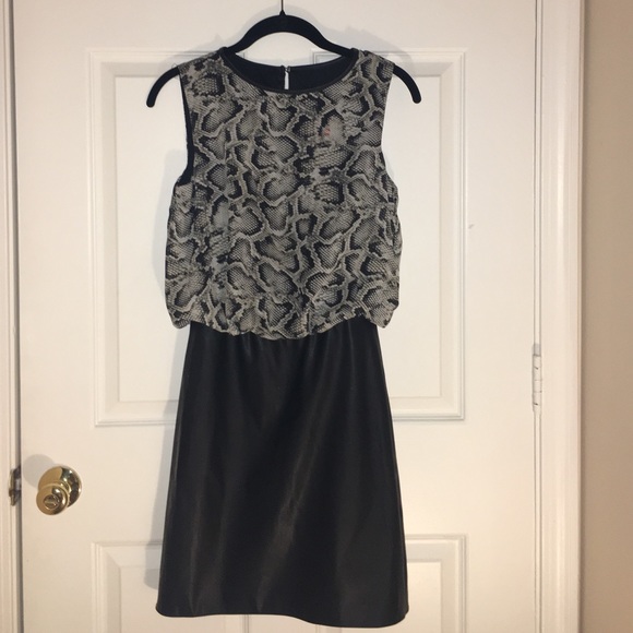 Printed Dress with Faux Leather Skirt