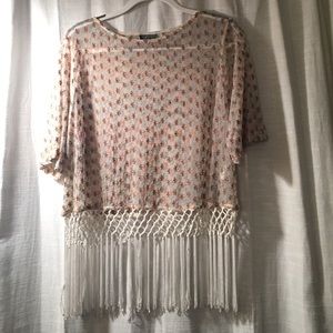 Sheer floral fringe top