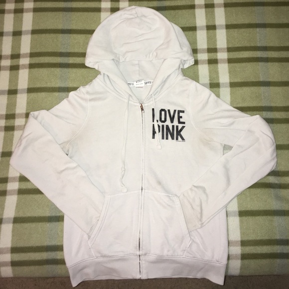 🌟PINK White Zip-Up Hoodie With Sequin Design🌟
