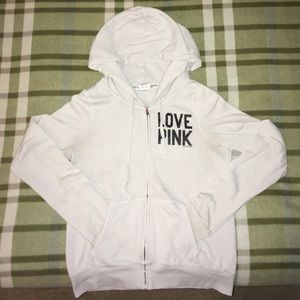 🌟PINK White Zip-Up Hoodie With Sequin Design🌟