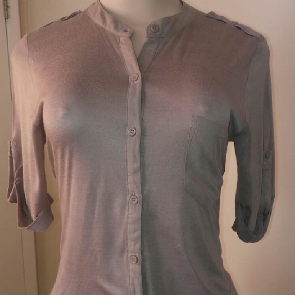 Champagne button down three-quarter sleeve blouse