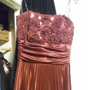 Strapless wine formal gown