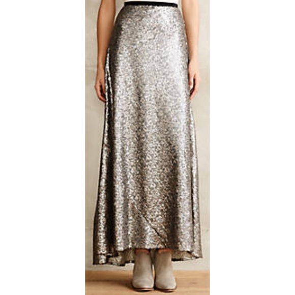Anthropologie silver sequin Liza maxi skirt