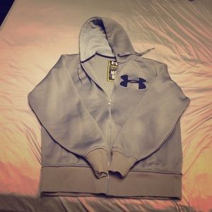 Gray Under Armour Zip-Up Hooded Sweatshirt
