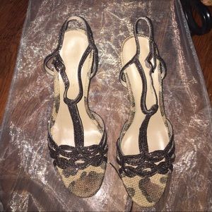 Bronze leopard print wedges