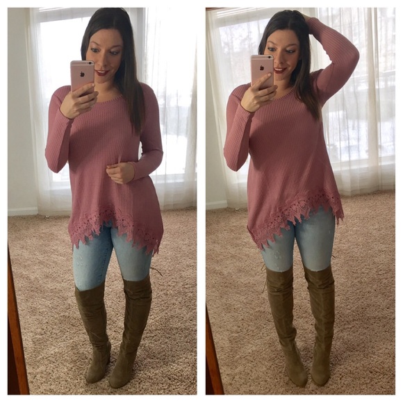 Textured Blush Crochet Sweater