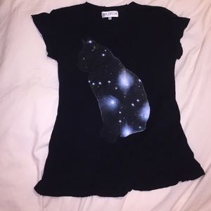 Wildfox Black Cat Galaxy Cap Sleeve Shirt