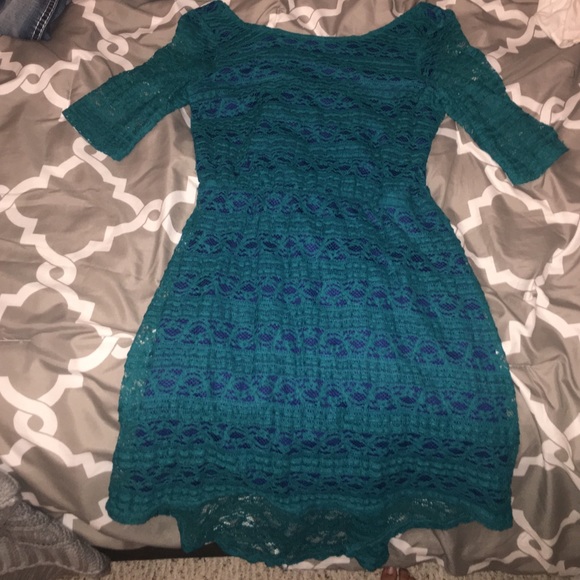 Teal and navy lace dress