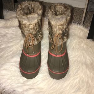 Faux fur covered duck boots