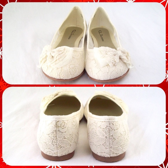NWT Beige Floral Lace Bow Front Ballet Flats Shoes - Picture 3 of 5