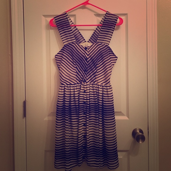 Blue & White Stripped Dress w/ Sheer Straps