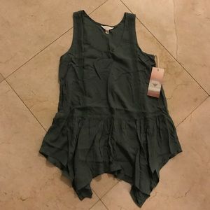 Sun and Shadow Olive Flowing Top with Lace Detail