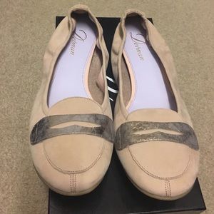 Delman blush Nubuck leather loafers. Size 10