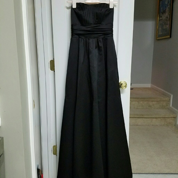 Davids Bridal floor length strapless black dress