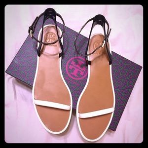 Tory Burch Navy Ivory Tan Ankle Strap Jelly Sandal