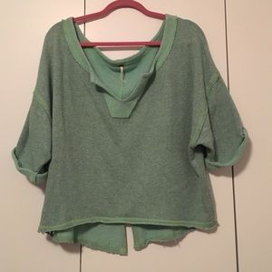Free People Green Short Sleeve Sweat Shirt